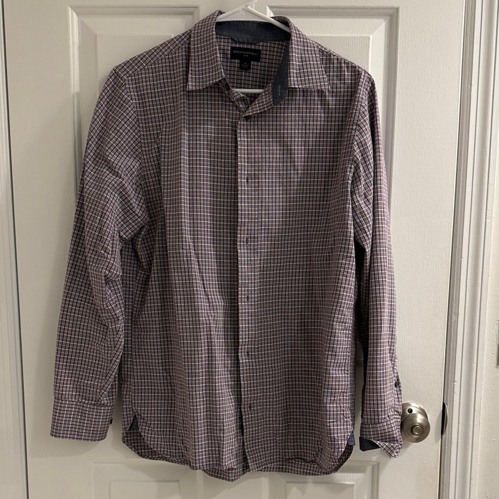 Banana Republic Men's Checkered Button-Down Shirt - Black and White